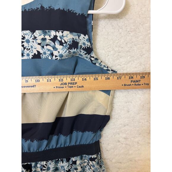 Ann Taylor Loft Blue Striped Floral Dress | Size S Petite | Empire Waist - Picture 7 of 11